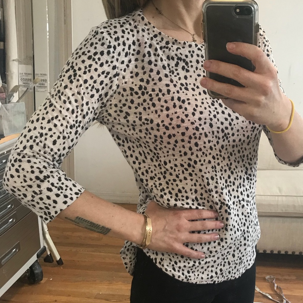 Rebecca Taylor animal print linen 3/4 slv shirt